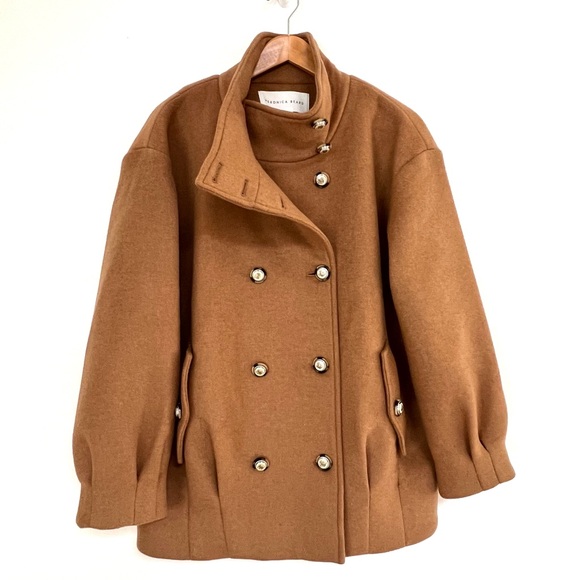 $1112 Veronica Beard Cassie Double-breasted Wool-blend Coat In Brown Beige - Picture 8 of 11
